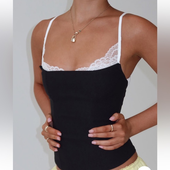 Princess Polly Renaissance Corset Lace Top Black / White - Picture 1 of 4